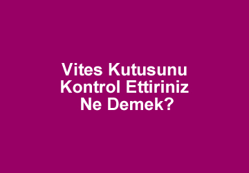 Vites Kutusunu Kontrol Ettiriniz Ne Demek?